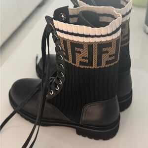 Fendi Black Leather Lace-Up Boots